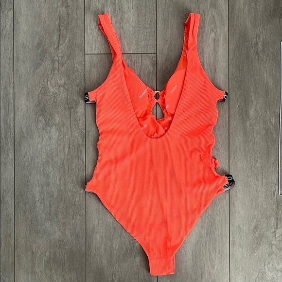 BEBE NWOT Fluorescent Orange Cut-Out One Piece Swimsuit, Size L - Picture 12 of 14